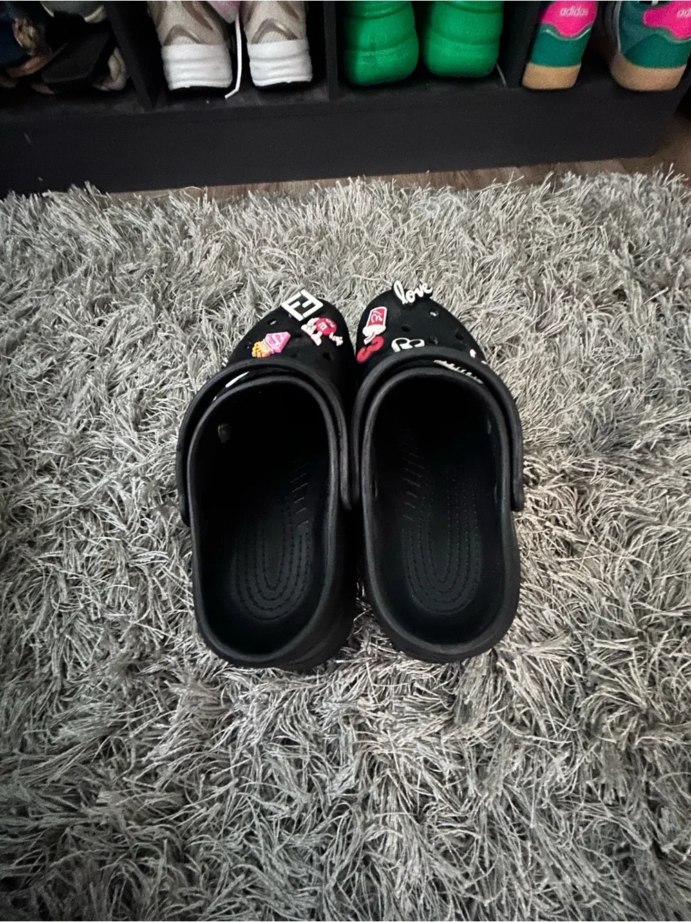 Black Platform Slip-On Clog with Decorative Charms